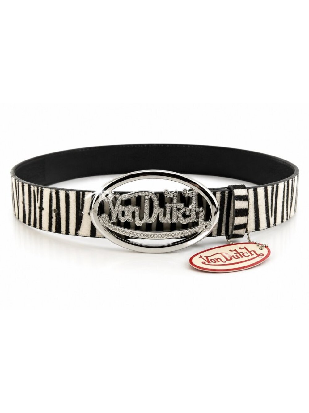 Von Dutch Zebra Print Faux Fur Belt Rhinestone Logo Buckle Y2K NWT Medium